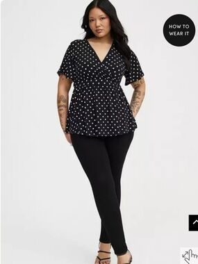 torrid Black Polka Dot Flutter Sleeve Surplice Babydoll Top